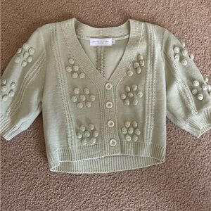 Green Knit Cardigan with Button Details